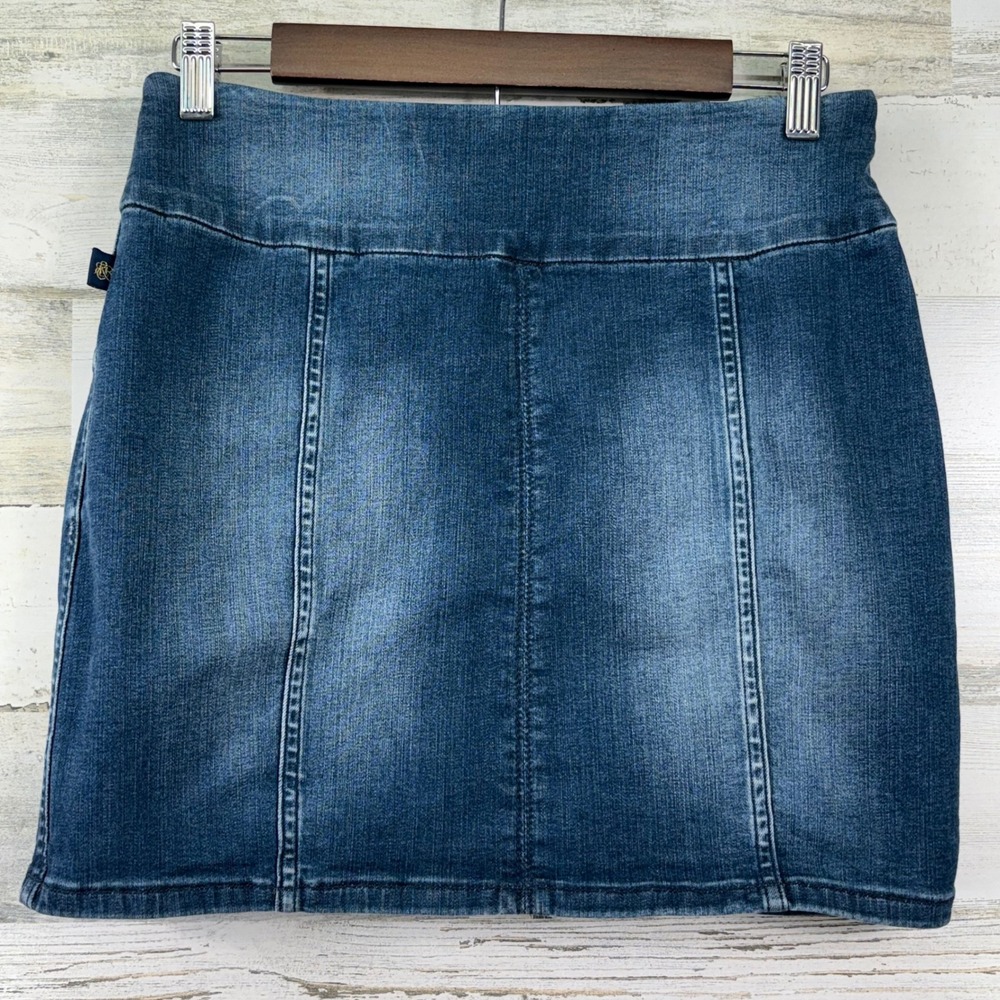 Rock & Republic Fever Skirt 8 Blue Stretch Pull On Denim Mini Skirt Indie Grunge
